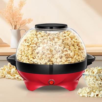 Popcorn Machine 800W Electric Stirring Popcorn Maker – 6-Quart Non-Stick Plate, Quick-Heat Technology, Cool-Touch Handles, 2-in-1 Lid & Bowl for Home Movie Night