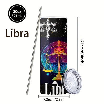 Zodiac Sign Design Coffee Mugs, 304 Stainless Steel Insulated Tumbler with Lid And Straw, Beverage Container & Travel Cup for Hot & Cold Drinks, 20oz Camping Drinkware, Ideal Gift for Birthday, Parties, Holiday, Thanksgiving Day, Halloween, Christmas