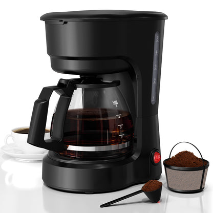 5 Cup Drip Coffee Maker with Coffee Pot, Easy to Operate, Dry Boil Protection, Anti-Drip Function, Auto Shut Off, Small Coffee Maker with 25.36oz Water Tank, for Home & Office, Black