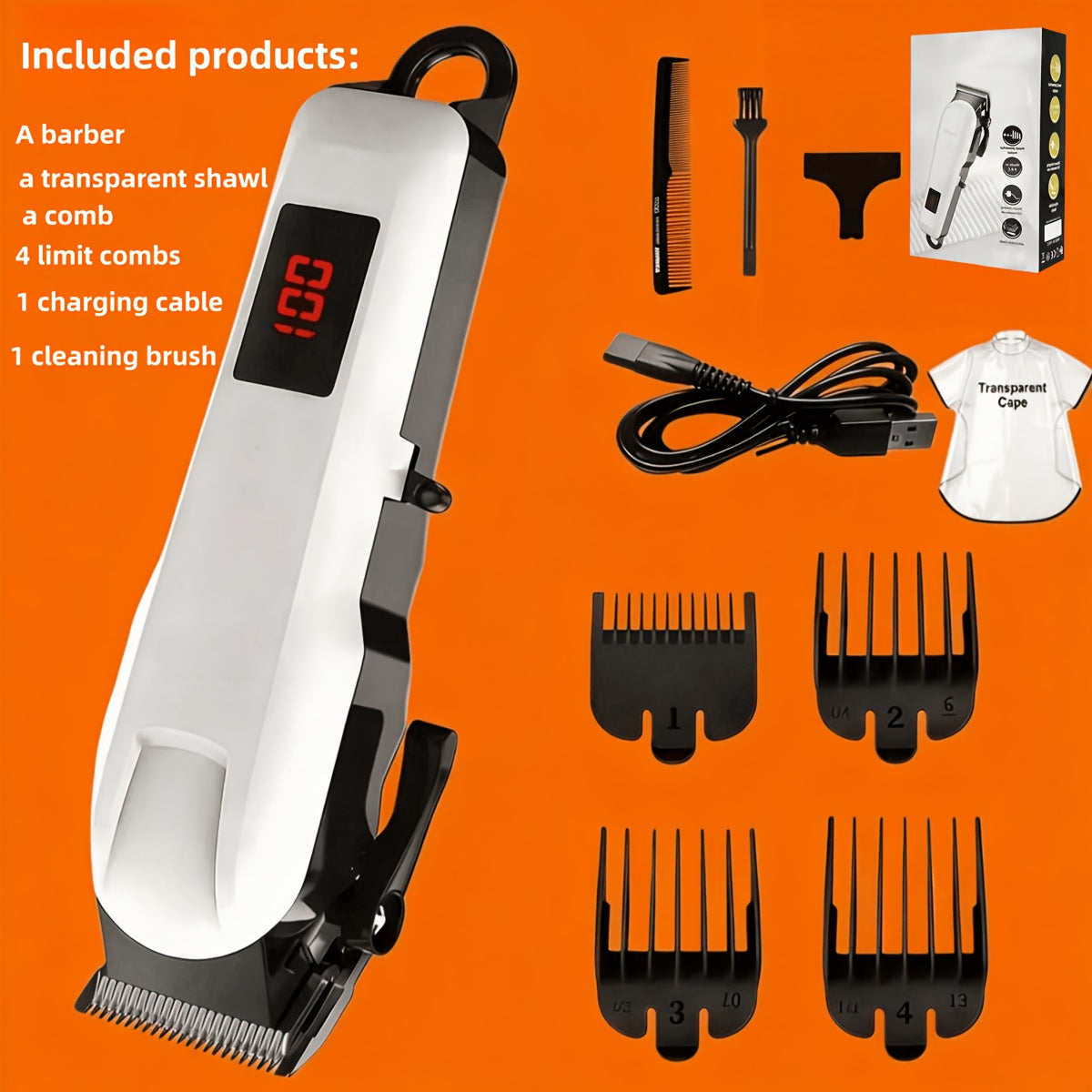 Valentine's Gift | 9-in-1 Professional Hair Clipper & Trimmer for Haircuts, Bald Head, Shaving & More, with LCD Display, USB Fast Charge & Long Battery Life, Stainless Steel Blade for Home & Barbershop, Complete Set Includes 4 Guide Combs, Cape Comb