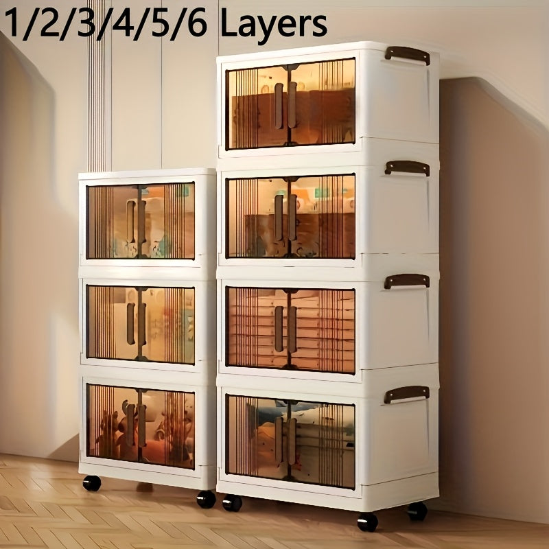 1/2/3/4/5/6 Tier Extra Large Folding Storage Cabinet - Collapsible Stackable Containers with Wheels And Lids, Storage Lockers, Foldable Organizer System for Closet, Bedroom, Office, Kitchen Organizers Storage
