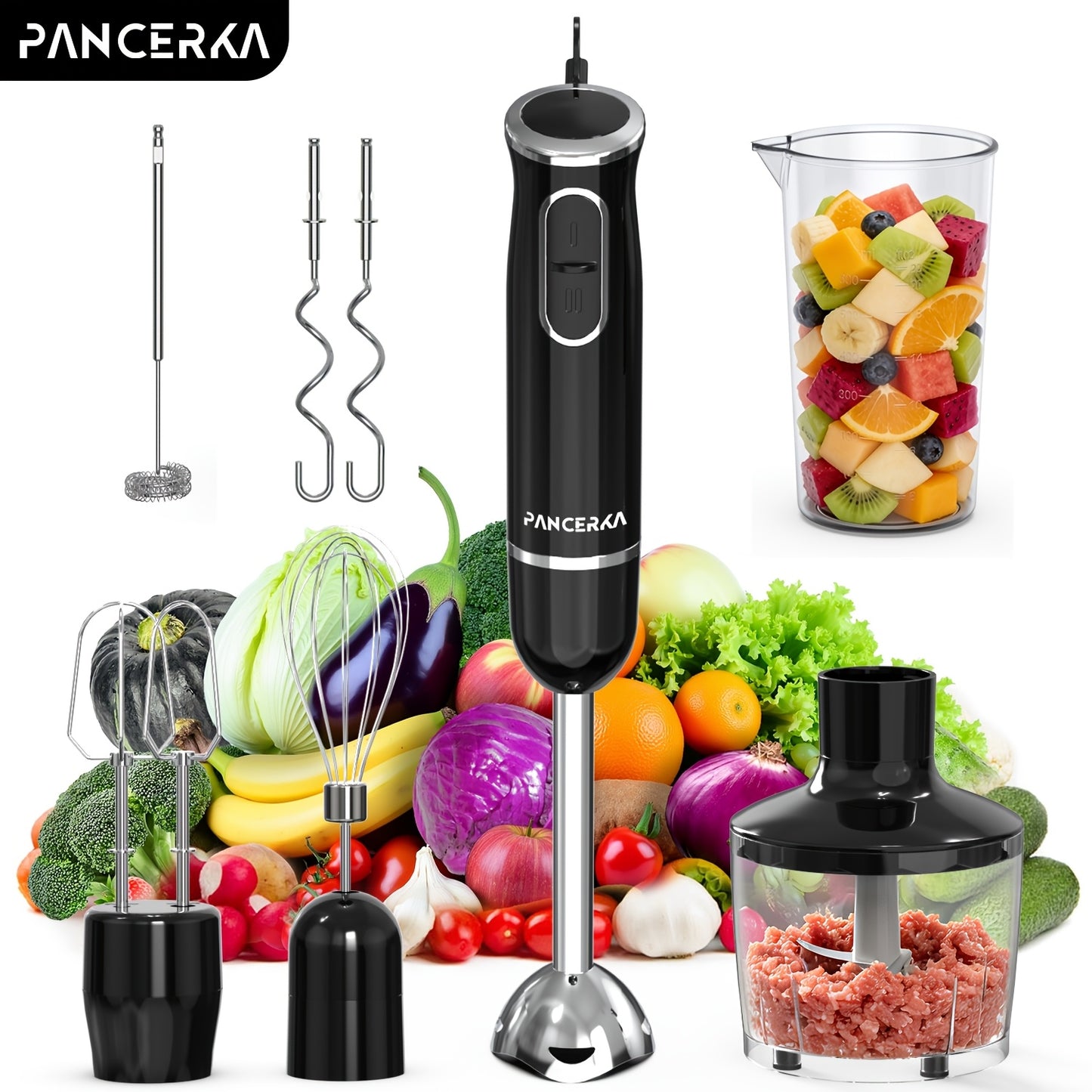 PANCERKA 8in 1 Electric Immersion Blender, Multi-Purpose Hand Blender with Turbo Mode, Detachable Base, 304 Stainless Steel Handheld Blender with Whisk, Milk Frother Attachments, for Smoothies