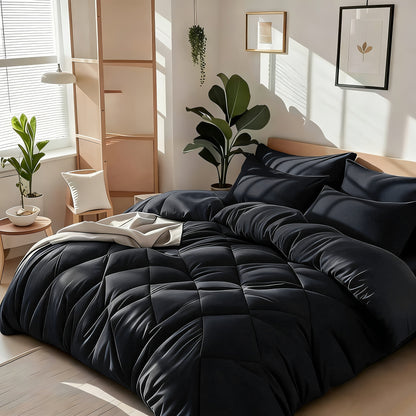 Cooling Comforter Set 2/3 Pcs – Soft Fluffy Microfiber Lightweight Breathable Quilt, Rhombus Grid Solid Color Bedding for All Seasons, Twin Queen King – Multiple Colors Available