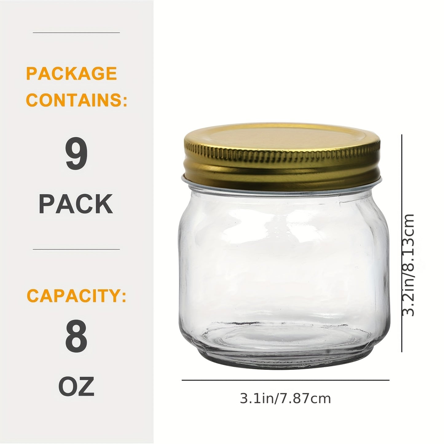 9/18/27/36-Pcs, 8oz Glass Jars with Lids, Regular Mouth Mason Jars for Storage, Spice Canning Jar for Caviar, Herb, Jelly, Jams, Honey, Dishwasher Safe