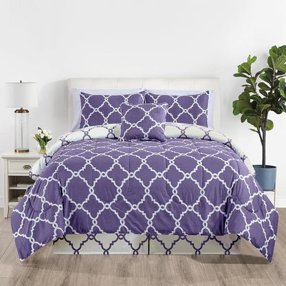 Lux Decor 5 Pieces Comforter Set - Reversible Duvet Insert - Quilted Comforter Smooth, Breathable & Machine Washable, Soft and Comfortable Bedding, Down Alternative Comforter Included 2 Pillow Shams, Bed Skirt, & Cushion - All Season Gift Choice