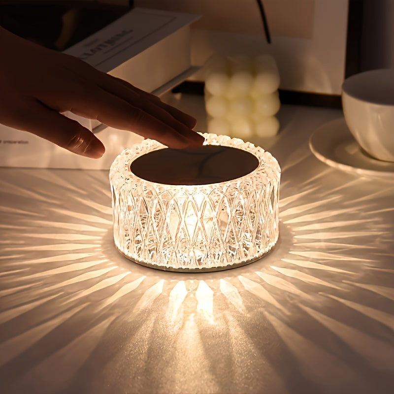 RGB LED Desk Lamp 16 Color Crystal Effect - Portable Battery Powered Night Light with Remote & Touch Control, 3-Level Dimming, Color Changing Mood Light for Bedroom Party Halloween Christmas Holiday Decor