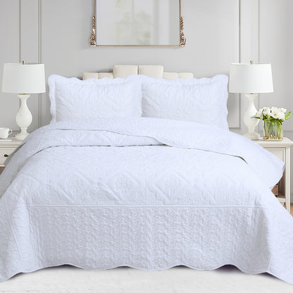 3pcs Exquisitely Crafted King/ Queen Size Quilted Bedspread Set with Intricate Floral Embroidery - 100% Polyester, Wrinkle - Resistant, Lightweight, Perfect for Adding A Touch of Elegance To Your Bedroom Decor