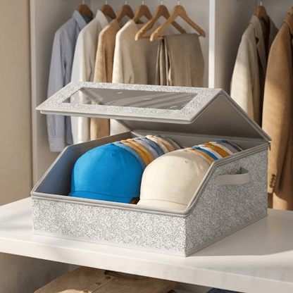 Baseball Cap Organizer for Closet, Large Hat Storage Box with Clear Windows, Sturdy Hat Rack Holder Fits up to 24 Ball Caps, Dustproof Hat Box with Cardboard Inserts for Men& Women