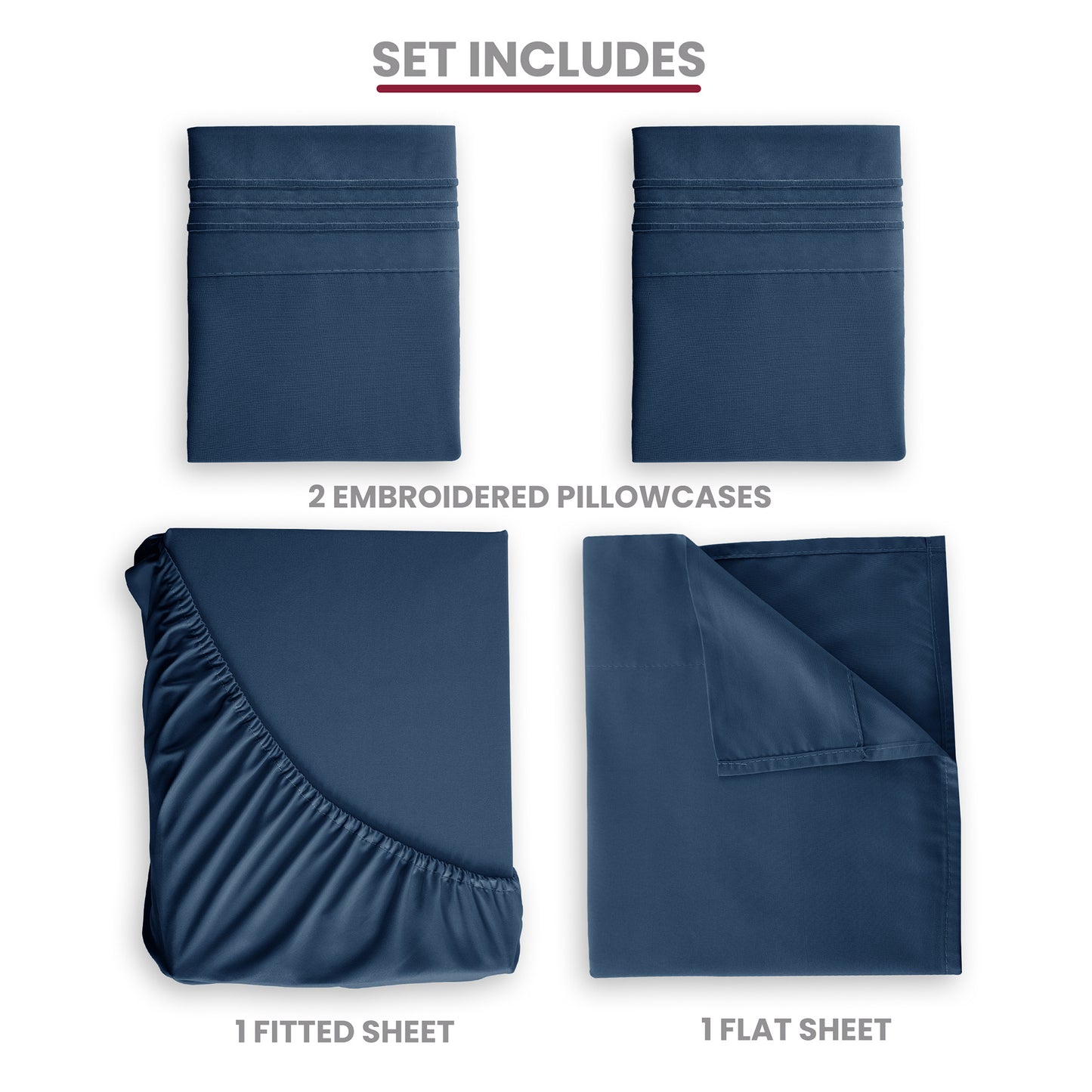 Lux Decor 4 Pieces Solid Bed Sheets - Stylish Comfy Bedding Set - Hotel Luxury Skin Friendly Cooling Sheets & Embroidered Pillowcases Without Filler - Classic Collection With 16 Inches Deep Pocket - Brushed 100% polyester- Shrinkage & Fade Resistant
