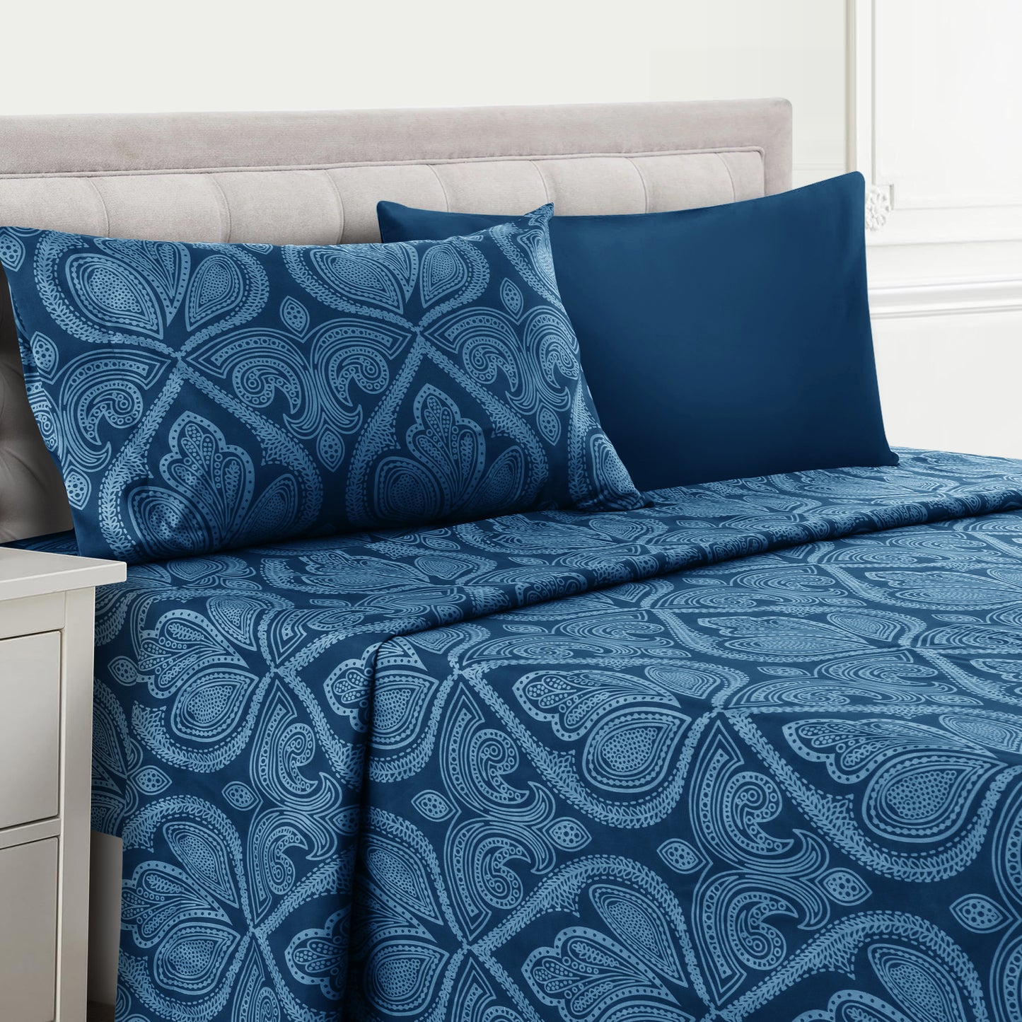 Lux Decor 4/6 Pieces Paisley Bed Sheet, Breathable Hotel Style Sheets, 100% polyester Sheets Deep Pockets, Easy-Fit, Soft & Wrinkle Free Cooling Bed Sheets, 6 Pc includes 4 pillowcases and 4 Pc (Twin & Twin xl) includes 2 pillowcases