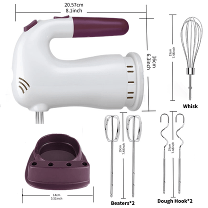 Hand Mixer Electric, 400W Kitchen Mixers with Storage Stand, Turbo Boost/Self-Control Speed + 5 Speed + Eject Button + 5 Stainless Steel Accessories, For Cream, Cake