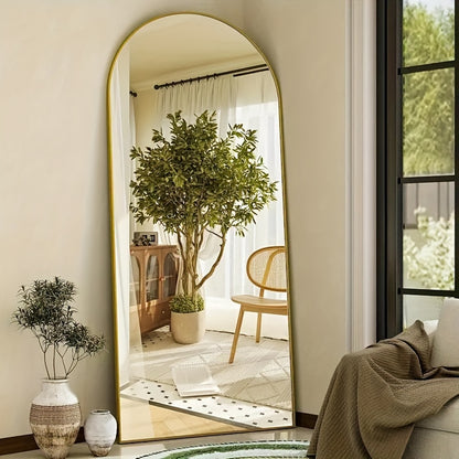Arched/Rect Full Length Mirror, Full Body Mirror With Stand, Hanging Or Leaning For Wall, Aluminum Alloy Thin Frame Floor Standing For Hotels And Bathrooms