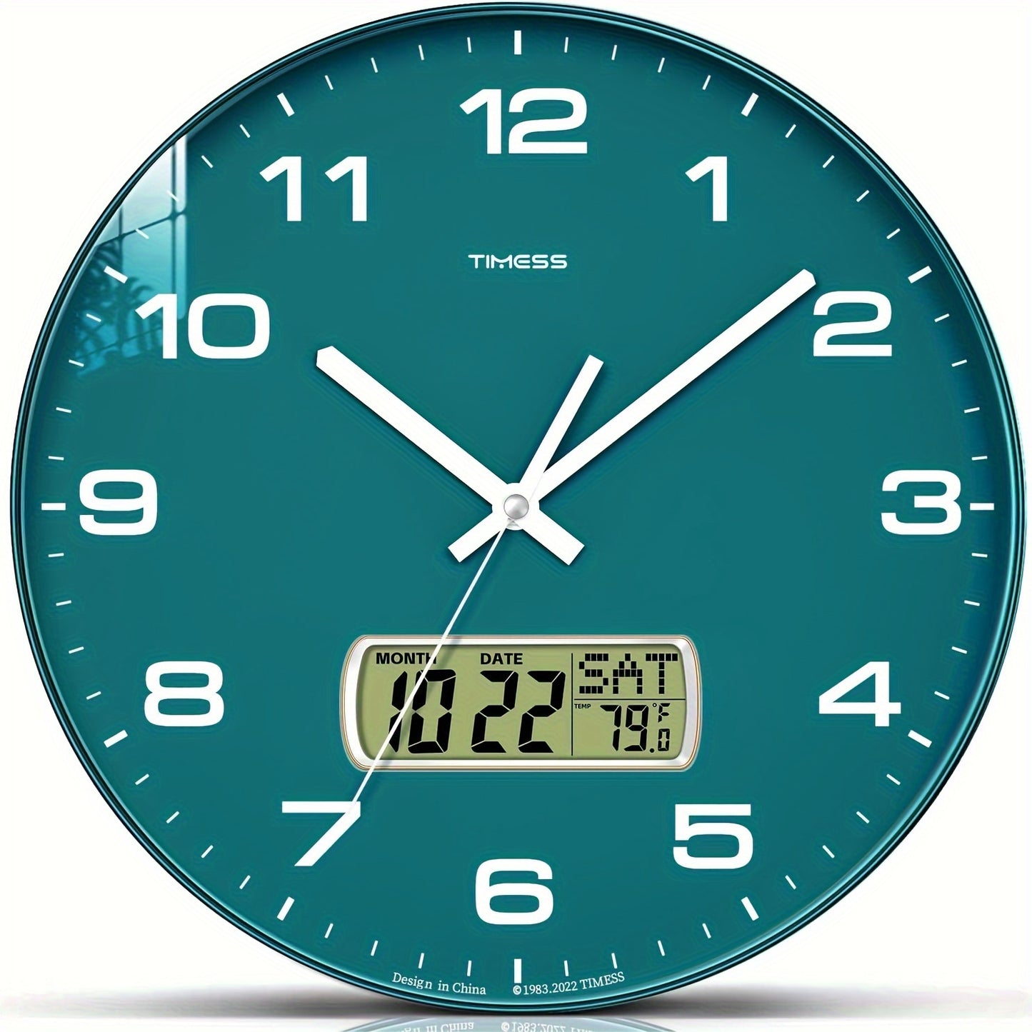 TIMESS Round Analog Wall Clock, ABS & Polycarbonate, Calendar Display, Fahrenheit Temperature, Silent Mechanical Movement, for Bedroom Office School, 10/12/14 Inch, Black