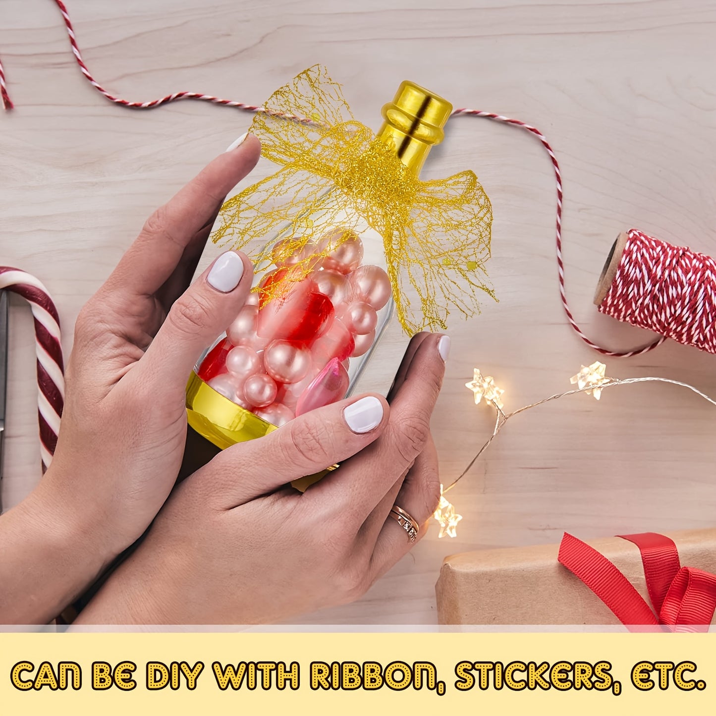 Gift for Her/Him 36 Mini Champagne Candy Bottles, DIY Party Favors, Clear Golden Plastic Containers. Perfect for Baby Showers, Bridal Showers, Weddings, And Birthday Parties.