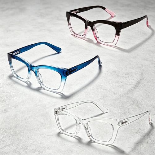 3 Pack Oprah Style Reading Glasses For Women Blue Light Blocking Computer Square Readers With Spring Hinge Men Give Away Eyeglass Cloths And Eyeglass Bags