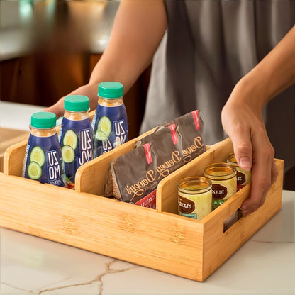 Adjustable Bamboo Lid Holder For Kitchen Cabinets, Organizer With 5 Dividers For Plastic Food Container Lids, Includes Writable Labels