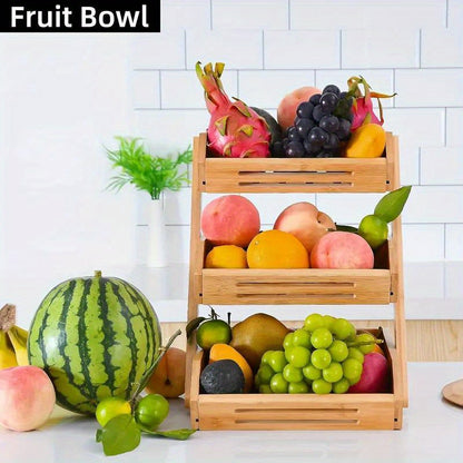 3 Layer Or 2 Layer Bamboo Fruit Storage Rack, Equipped with 2 Hooks, Suitable for Fruit Display Cases in Stores, Fruit Racks in Markets, Kitchen Spice Racks, Vegetable Organizing Racks, And Bread Counter Shelve, Shelf Baskets