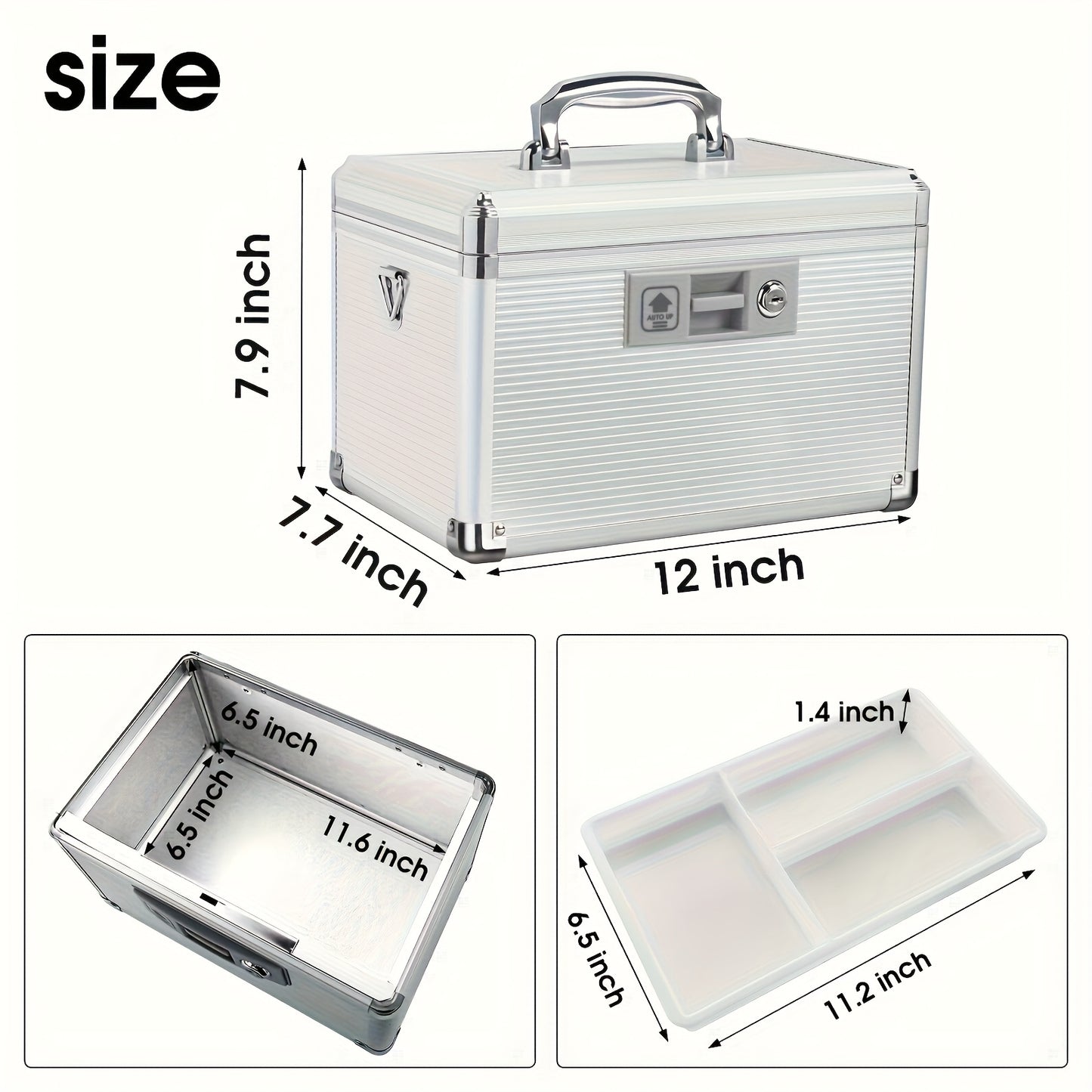 Aluminum Alloy Double-layer Medicine Box, Large-capacity Storage Box, Household Lock Box, With Handle, Tray And Key Lock, Used For Secure Storage Of Medicines, Documents, Valuables, Etc. Medicine Storage And Organization Containers