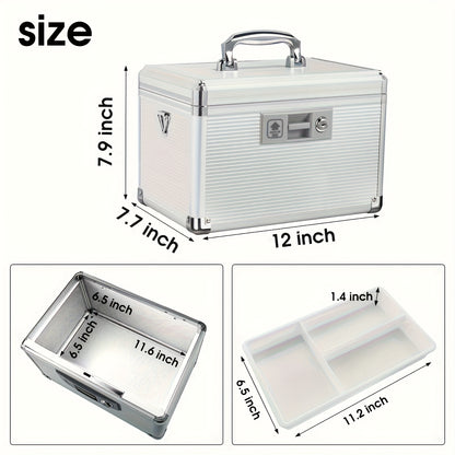 Aluminum Alloy Double-layer Medicine Box, Large-capacity Storage Box, Household Lock Box, With Handle, Tray And Key Lock, Used For Secure Storage Of Medicines, Documents, Valuables, Etc. Medicine Storage And Organization Containers