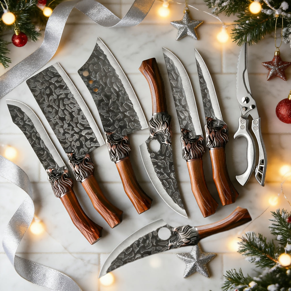 7pcs Professional Stainless Steel Kitchen Knife Set- Includes Boning Knife, Slicing Knife, Carving Knife, Fish Knife, Butcher Knife, And Scissors- Ultra Sharp, Suitable For Meat And Fish, Forged Set, Bone Knife, Multi-Piece Knife Set, Professio