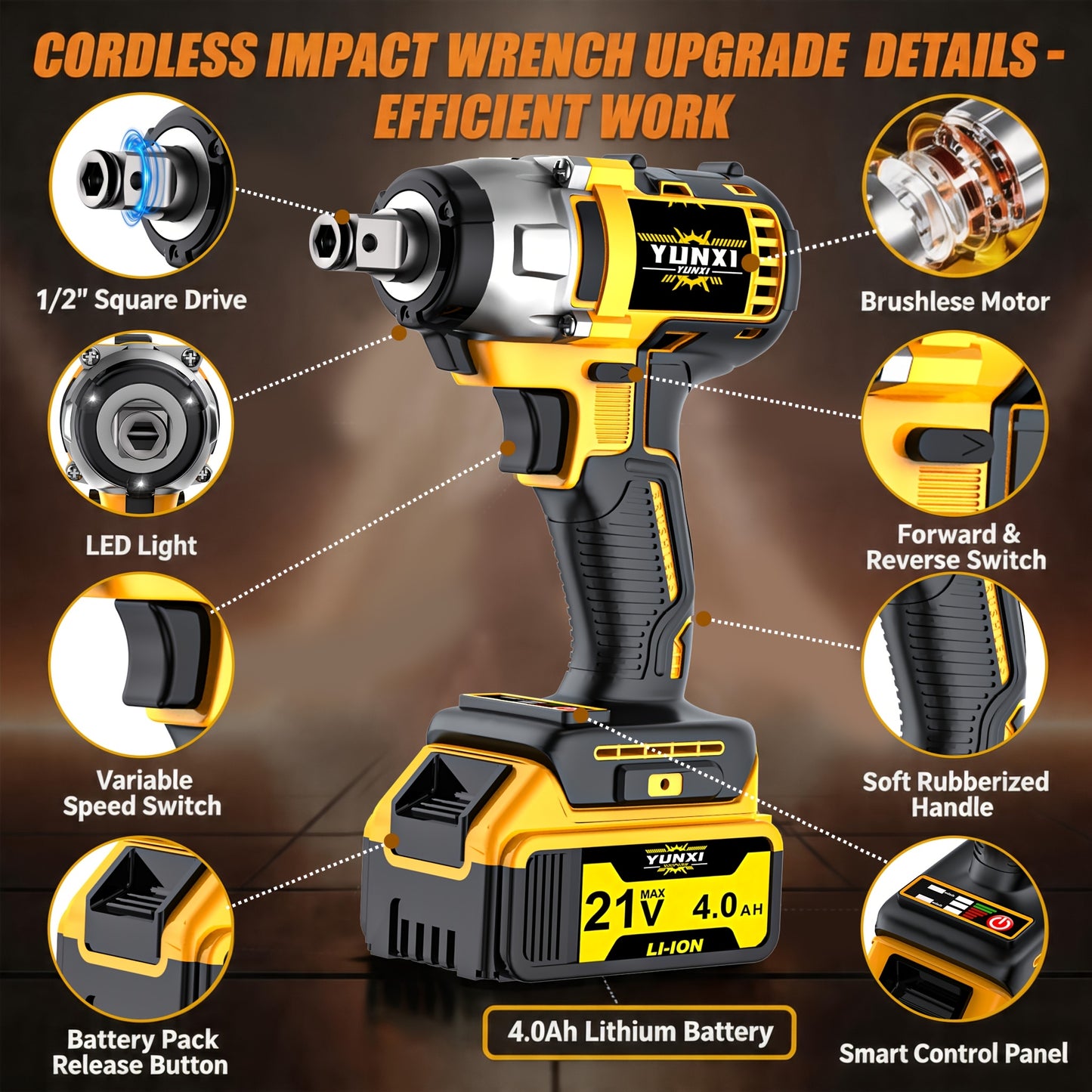 21 Volt Wireless Impact Wrench Drill Set, Heavy-duty Impact Drill, Optional 2AH/4AH Battery, Toolbox, Charger, And Complete Set Of Drill Bit Accessories, Suitable for Car Repair And Heavy-duty DIY, Is The Perfect Gift for Male Fathers