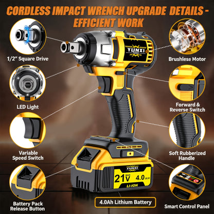 21 Volt Wireless Impact Wrench Drill Set, Heavy-duty Impact Drill, Optional 2AH/4AH Battery, Toolbox, Charger, And Complete Set Of Drill Bit Accessories, Suitable for Car Repair And Heavy-duty DIY, Is The Perfect Gift for Male Fathers