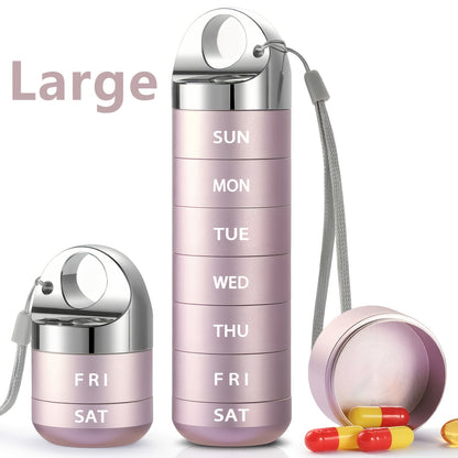 Weekly Pill Organizer Waterproof, Large Aluminum Alloy 7-Day Pill Box for Medications Vitamins Supplements, Portable Travel Pill Case, Blue Black Pink Gray Purple