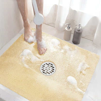 Square Shower Mat, Non-Slip Bath Mat for Tub, Soft PVC Loofah Bathtub Mats with Drain Holes, Quick-Dry Bathroom Stall Floor Mat Without Suction Cup, 24 X 24 Inches