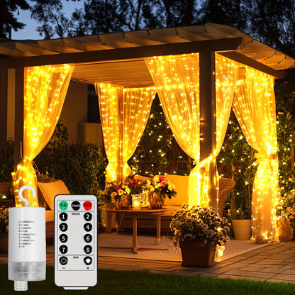 Upgraded Version of Gazebo Curtain Lights Featuring 330, Battery-Operated, Outdoor Use with IP65 Rating, 10Ft X 10Ft Flashing Hanging Waterfall Lights Equipped with Remote Control, 8 Dimmable Modes, Perfect for Fairy in Bedrooms, Porches