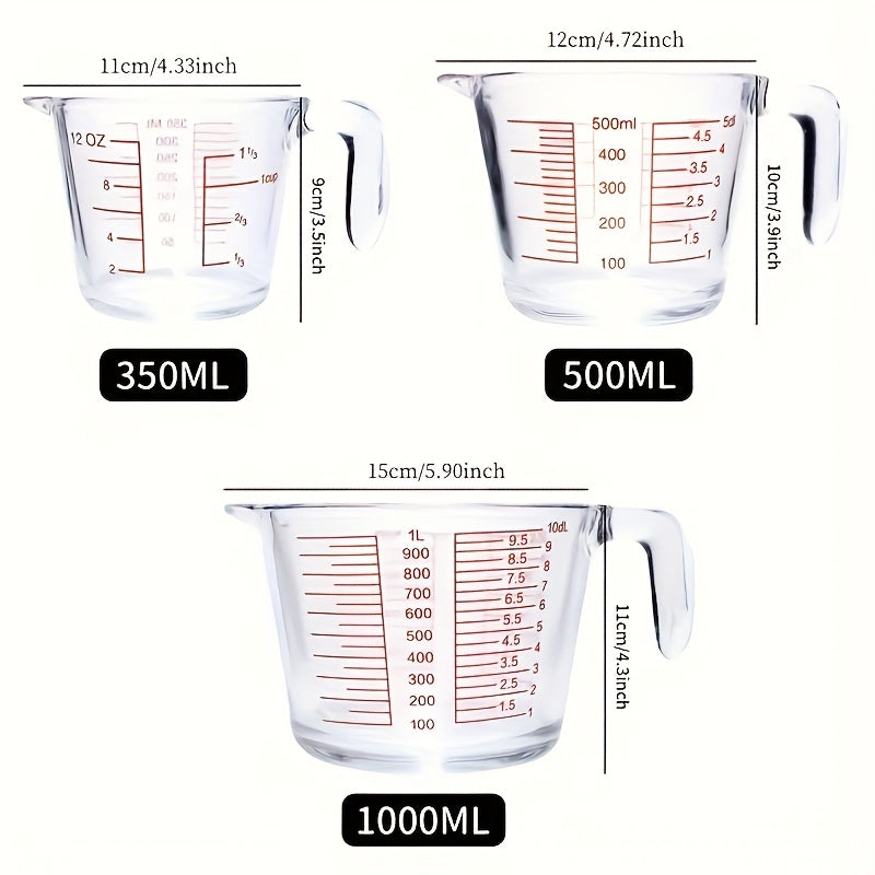 Glass Measuring Cups Set – Food Grade Borosilicate Measuring Cup with Handle & Spout, Microwave & Oven Safe, for Home Baking, Cooking & Kitchen Use, Available in 10oz, 17oz, 34oz & 3-Piece Set