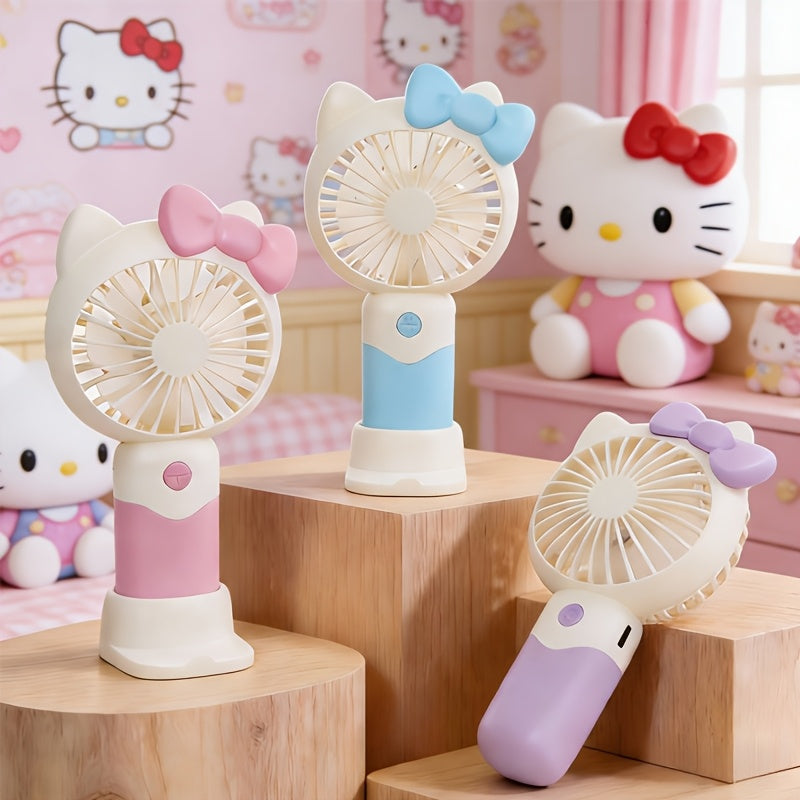Hello Kitty Handheld Mini Fan USB Rechargeable Portable Small Fan Cute Sanrio Desktop Electric Fan for Girls Kids Travel Office Home
