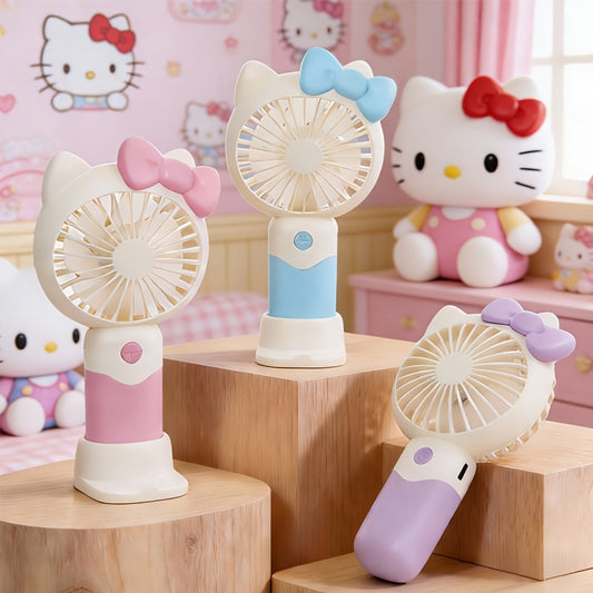 Hello Kitty Handheld Mini Fan USB Rechargeable Portable Small Fan Cute Sanrio Desktop Electric Fan for Girls Kids Travel Office Home