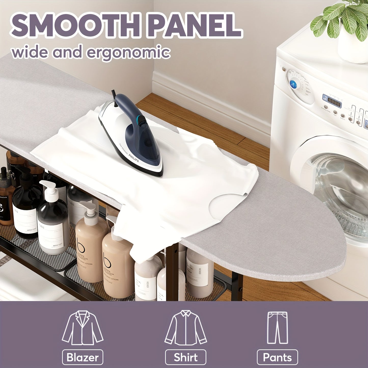 Three Layers Ironing Board Cart with Two Layers Of Shelves, Three Layers Of Movable Ironing Boards, And Multiple Layers Of Shelves with Wheels, Suitable for Storage In Living Rooms, Bedrooms, Courtyards.