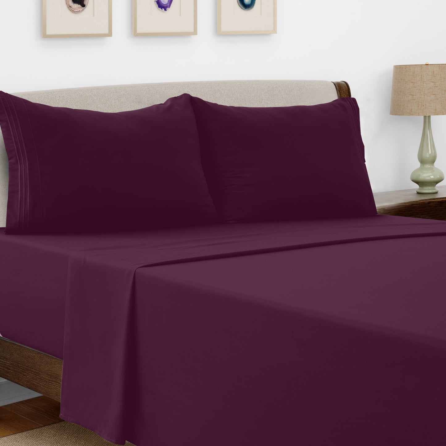 Lux Decor 4 Pieces Solid Bed Sheets - Stylish Comfy Bedding Set - Hotel Luxury Skin Friendly Cooling Sheets & Embroidered Pillowcases Without Filler - Classic Collection With 16 Inches Deep Pocket - Brushed 100% polyester- Shrinkage & Fade Resistant