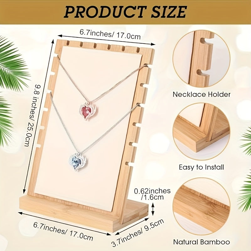 2pcs Bamboo Jewelry Necklace Display Stands with Multi-Hook Necklace Holders - -Standing Beige Tabletop Necklace Showcase for Necklace, Retail Store & - Sturdy Bamboo Rectangle Jewelry (No Tools, Jewelry Towers