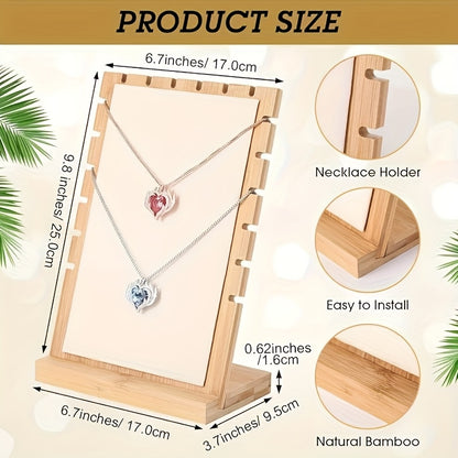2pcs Bamboo Jewelry Necklace Display Stands with Multi-Hook Necklace Holders - -Standing Beige Tabletop Necklace Showcase for Necklace, Retail Store & - Sturdy Bamboo Rectangle Jewelry (No Tools, Jewelry Towers