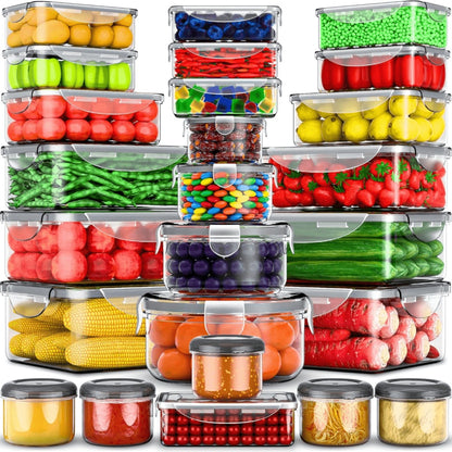 Stackable Food Storage Containers with Lids - Microwave and Freezer Safe Leak Proof Plastic Boxes for Fruits Vegetables and Leftovers, Heavy Duty Reusable Meal Prep Containers for Kitchen Pantry Organization, Available in 24, 48 and 50 Piece Sets