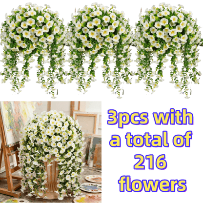 3pcs/216 Flowers High-Density UV-Resistant Artificial Rose Vine Hanging Garland with Realistic Roses & Foliage - Evergreen / Faux Flower Decor Suitable for Garden, Wedding, Porch, Terrace, Wedding Bouquet, Plastic Hanging Vines