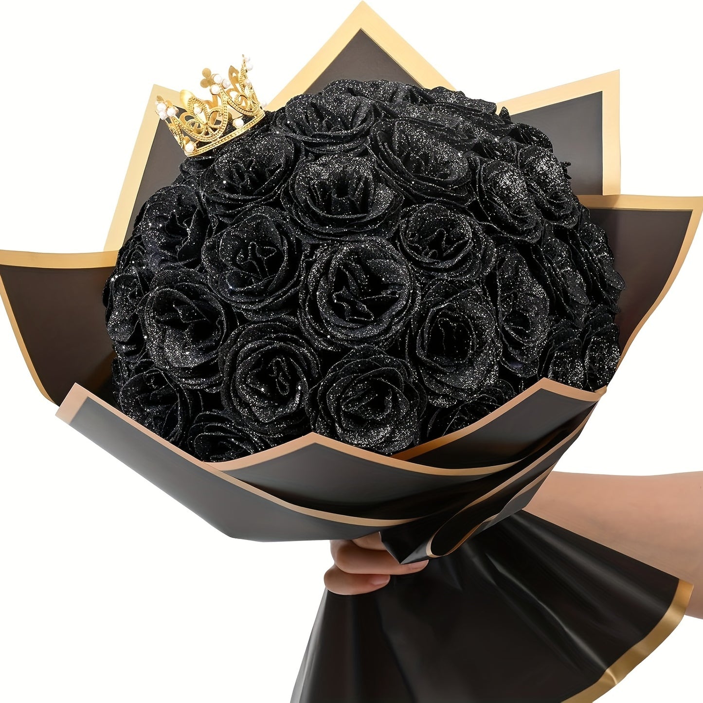 24/36pcs Glitter Roses Bouquet - Everlasting Shiny Artificial Red Roses with Sparkling Glitter Petals, DIY Fake Flower Bouquet Suitable for Valentine' Day, Mother' Day, Wedding, Anniversary, - Gifts for, Plastic Roses Bouquet