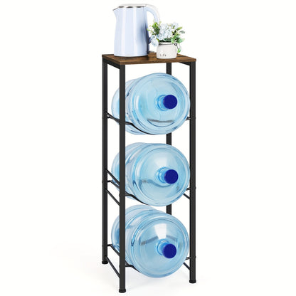 3-Tier 5 Gallon Water Jug Holder with Storage Shelve, 5 Gallon Water Bottle Holder, Water Jug Stand, Water Jug Rack, Water Bottle Organizer for Kitchen, Office, Living Room, Brown, Standing Shelf