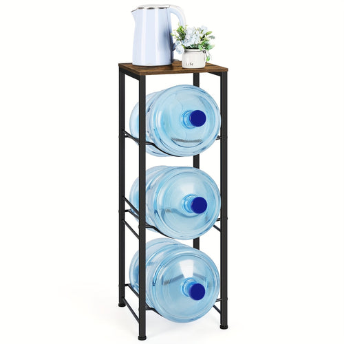 3-Tier 5 Gallon Water Jug Holder with Storage Shelve, 5 Gallon Water Bottle Holder, Water Jug Stand, Water Jug Rack, Water Bottle Organizer for Kitchen, Office, Living Room, Brown, Standing Shelf