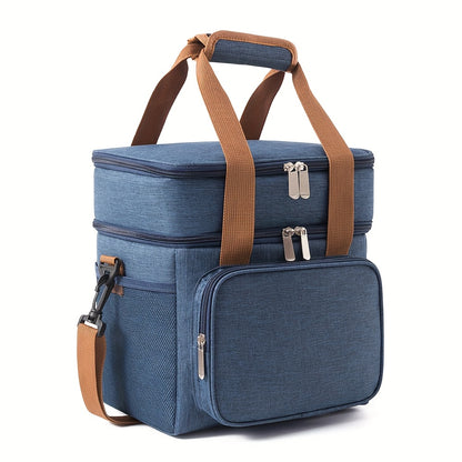 Expandable Double-Layer Insulated Lunch Bag - Leakproof, Durable Cooler Tote for Work, Office, Picnic & Beach - Lightweight with Adjustable Shoulder Strap