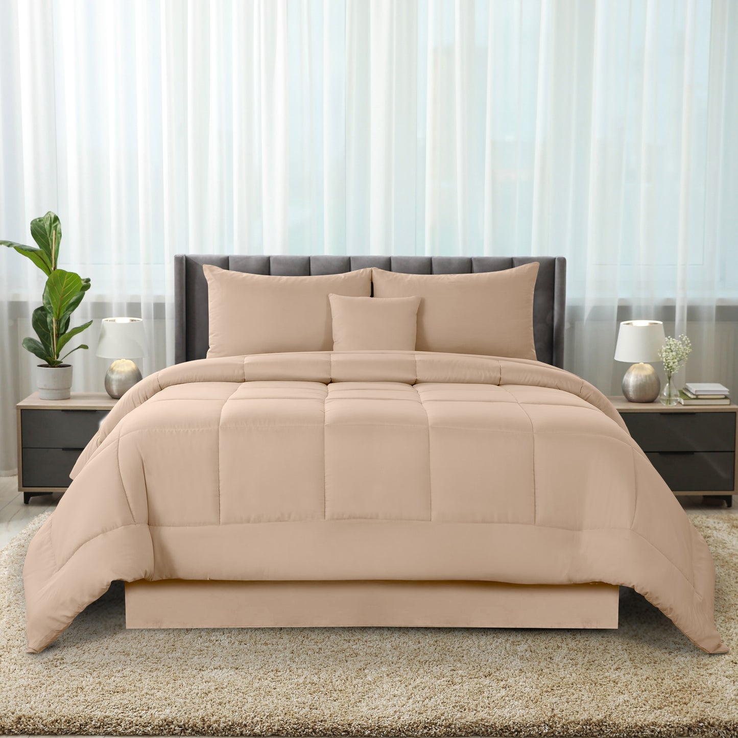 Lux Decor 5 Pieces Comforter Set - Reversible Duvet Insert - Quilted Comforter Smooth, Breathable & Machine Washable, Soft and Comfortable Bedding, Down Alternative Comforter Included 2 Pillow Shams, Bed Skirt, & Cushion - All Season Gift Choice
