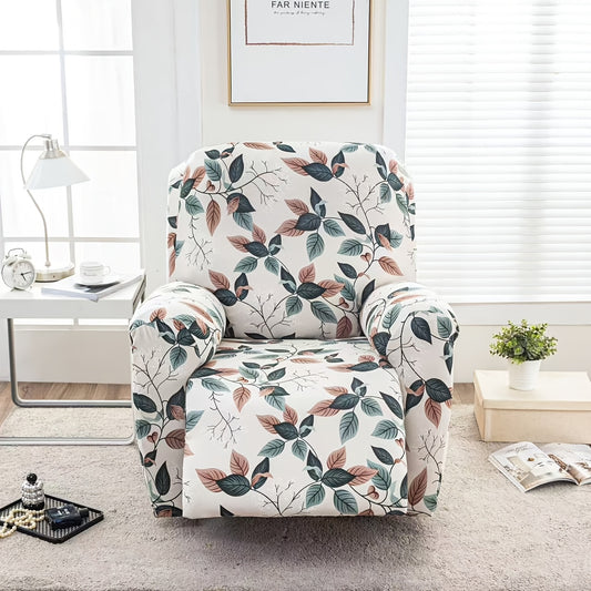 Recliner Slipcover 4pcs Extra Large with Pocket - Spandex Stretch Four Seasons Furniture Protector | Botanical Geometric Prints | Living Room Home Decor Sofa Chair Cover