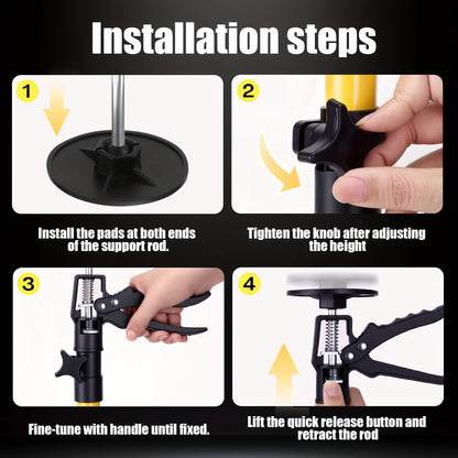 2pcs Telescopic Support Rods, 19.7-45.3 Inch Yellow Steel Third Hand Support System, 88.18 Lbs Load Capacity, Thickened Base for Extra Stability, Easy Height Adjustment for Lifting Drywall, Cabinets, Panels