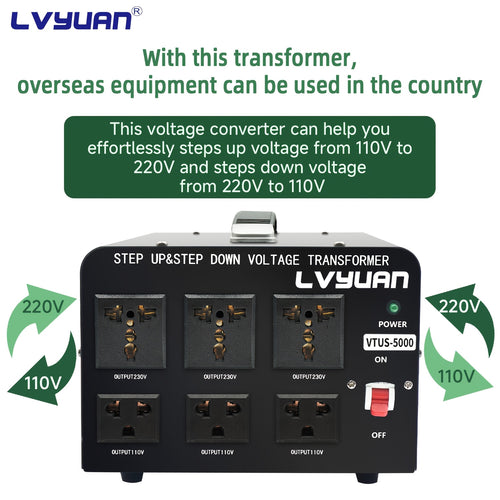 Heavy-Duty Voltage Converter Transformer 800W Continuous 5000W Peak - Step Up Step Down 110V to 220V, Aluminum Alloy Housing, Overload Indicator, Safety Protection, Black & White Options