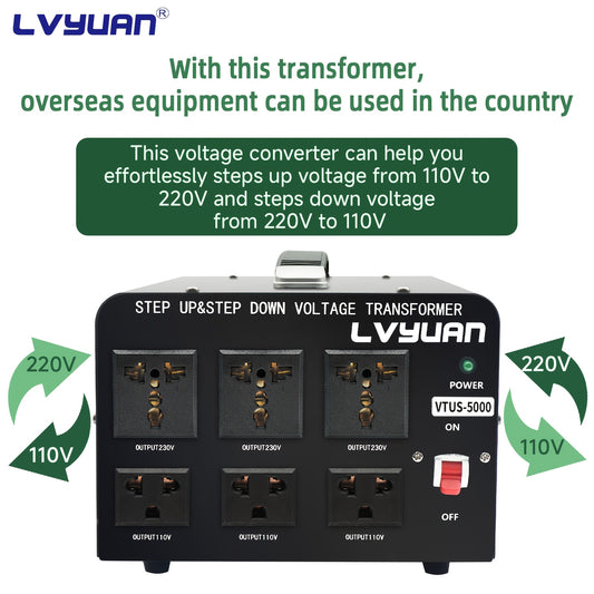 Heavy-Duty Voltage Converter Transformer 800W Continuous 5000W Peak - Step Up Step Down 110V to 220V, Aluminum Alloy Housing, Overload Indicator, Safety Protection, Black & White Options