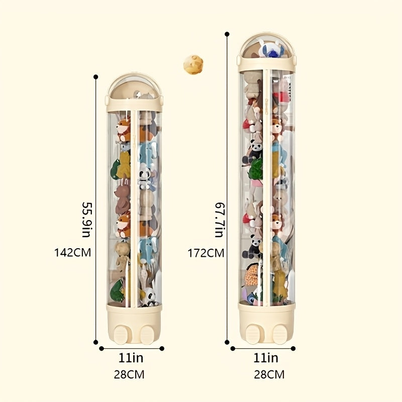 Transparent Cylindrical Doll Storage Bin with Zipper - Children's Plush And Dolls Storage Organizer for Home Use, Easy to Assemble, Suitable for Living Rooms, Bedrooms, Storage Rooms, Etc