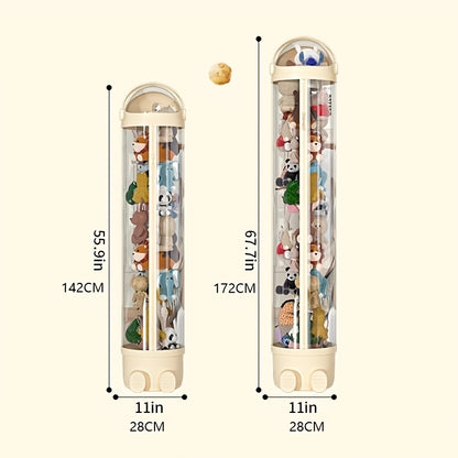 Transparent Cylindrical Doll Storage Bin with Zipper - Children's Plush And Dolls Storage Organizer for Home Use, Easy to Assemble, Suitable for Living Rooms, Bedrooms, Storage Rooms, Etc