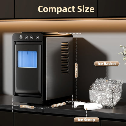 Countertop Ice Maker – 26 Lbs in 24 Hours, Selectable Ice Size, Internal Lighting, Self-Cleaning Portable Ice Machine with Basket & Scoop, Compact Design for Home, Kitchen & Office Use